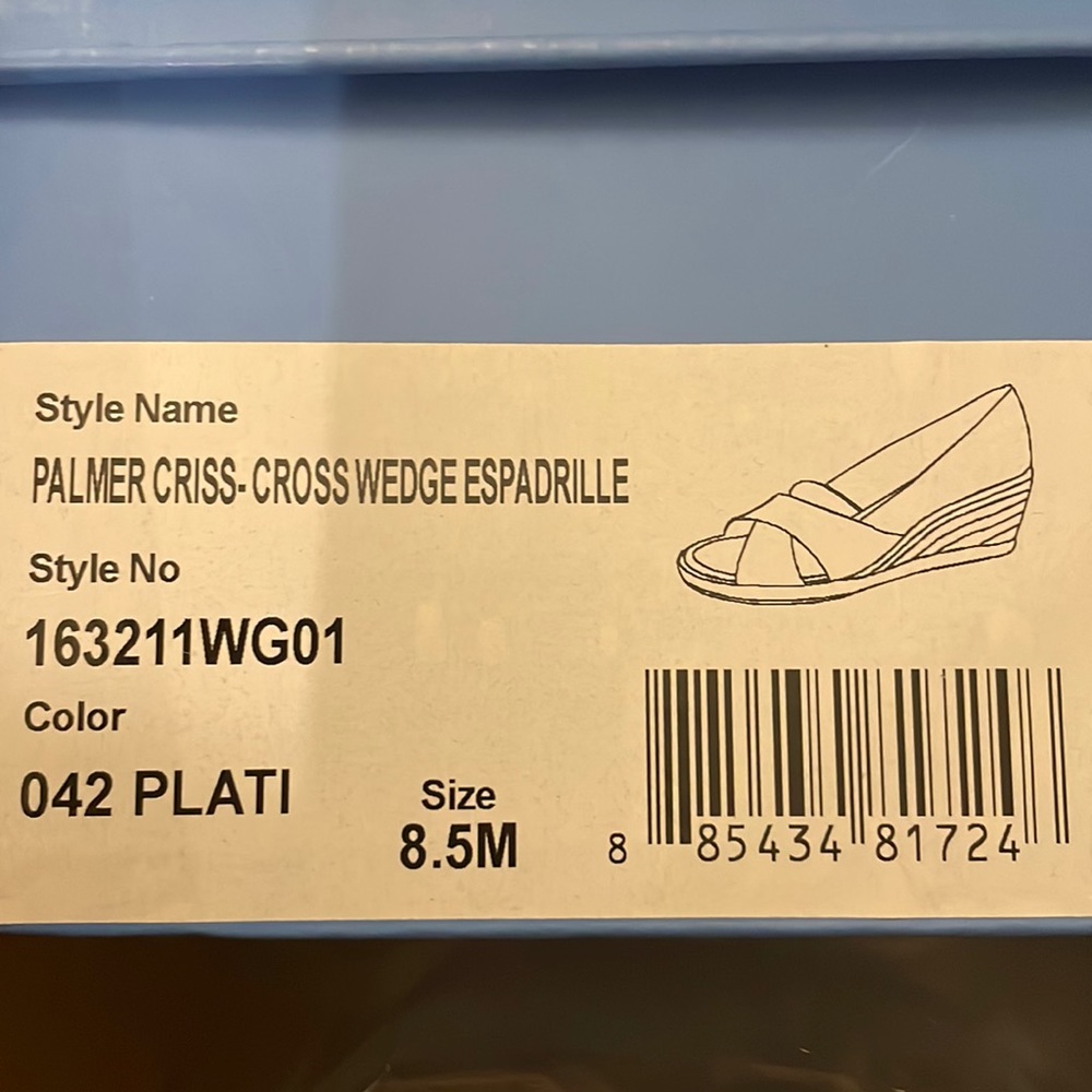 Jack Rogers Palmer Criss-Cross Espadrille Wedge - Size 8 & 8.5 - Platinum